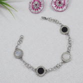 Stainless Steel Gold/Silver Plated Black and White Disc Charm Bracelet